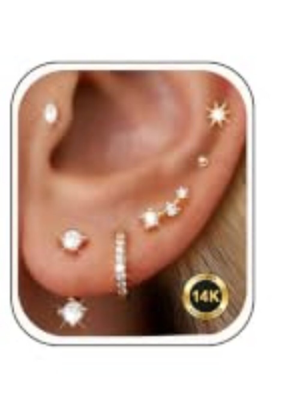 6 Pairs 14K Gold Plated Stud Earrings for Women, CZ Cartilage Stack Set